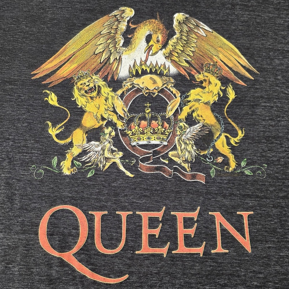 Queen Band Graphic T Shirt Mens Large Charcoal Gray Crest Logo Rock Tee - Picture 2 of 11